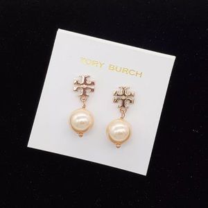 Tory Burch logo pearl earrings